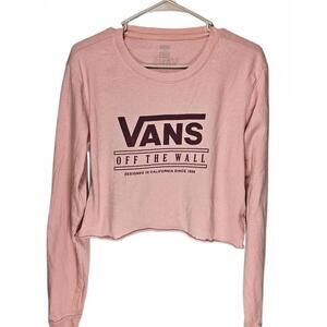 VANS Off The Wall Women's Cropped Long Sleeve Pink T-Shirt Size Large